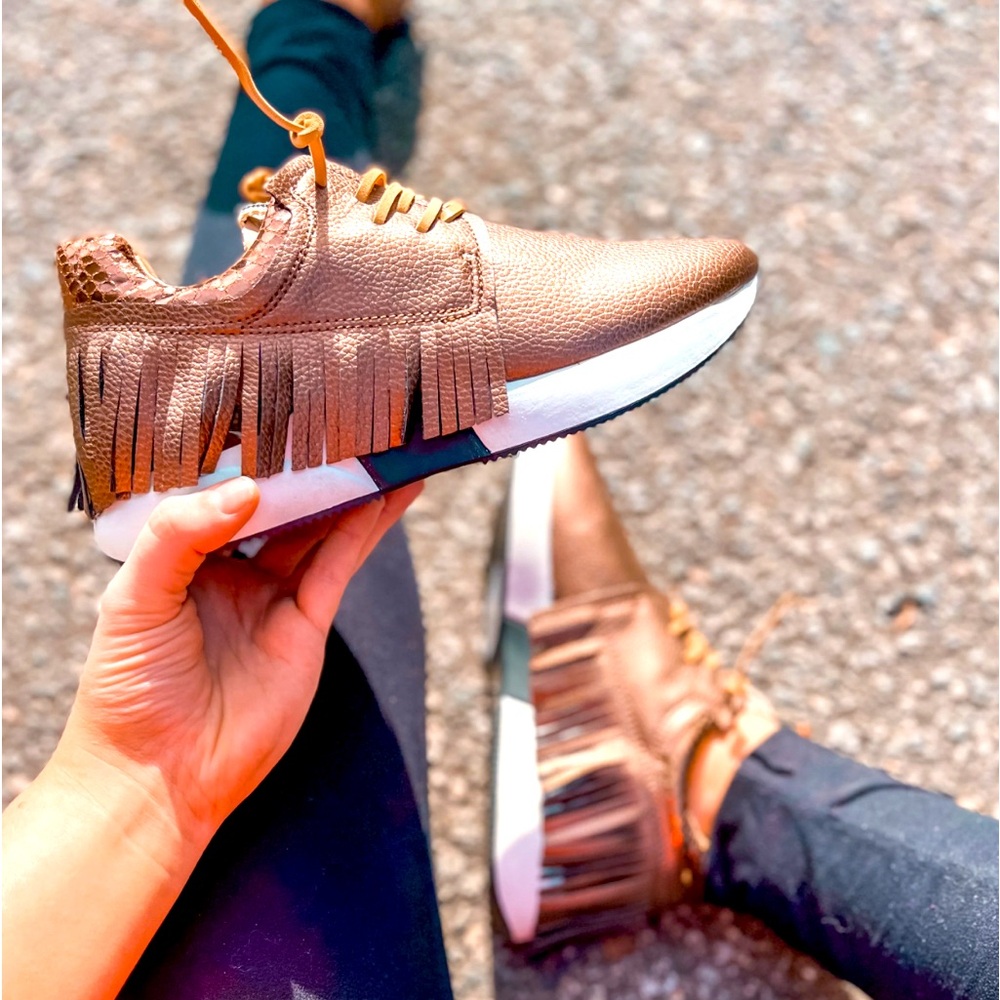 Fringe Accent Metallic Brown Women's Sneaker